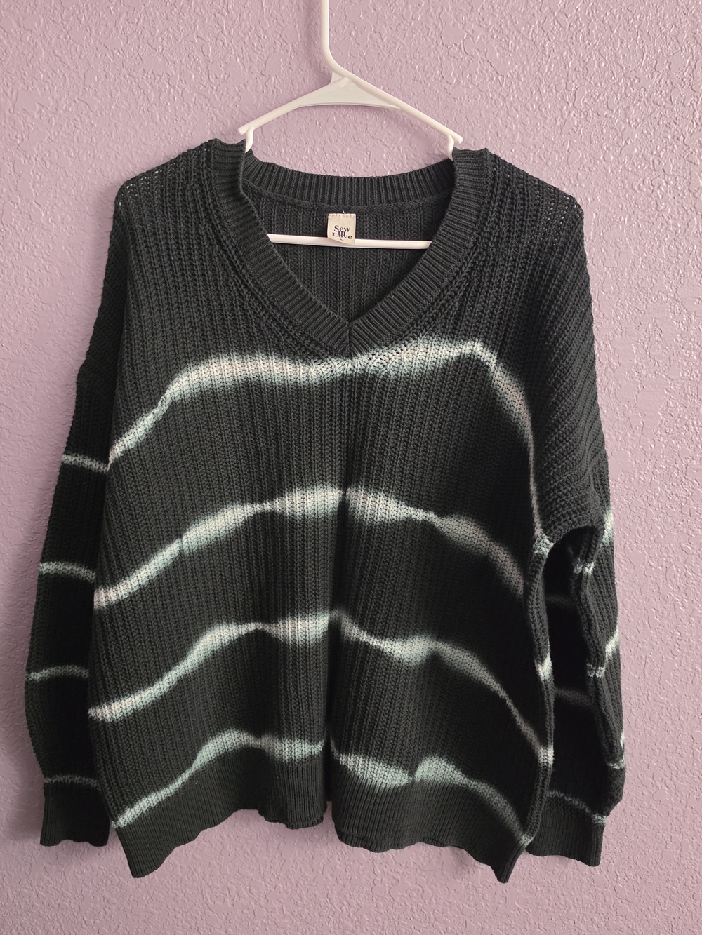 Sew In Love Black V-Neck Sweater with White Stripes